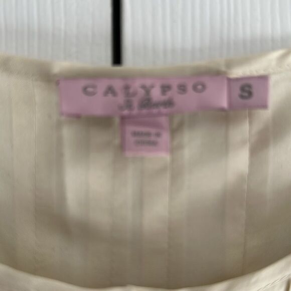 Calypso St. Barth Women’s Ivory Short Sleeve Silk Blouse - Picture 2 of 6